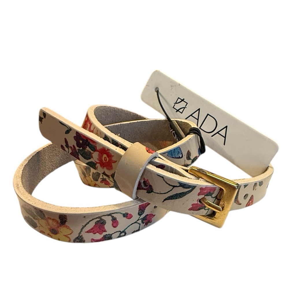 NWT ADA Cream leather floral belt Size Small MSRP $80